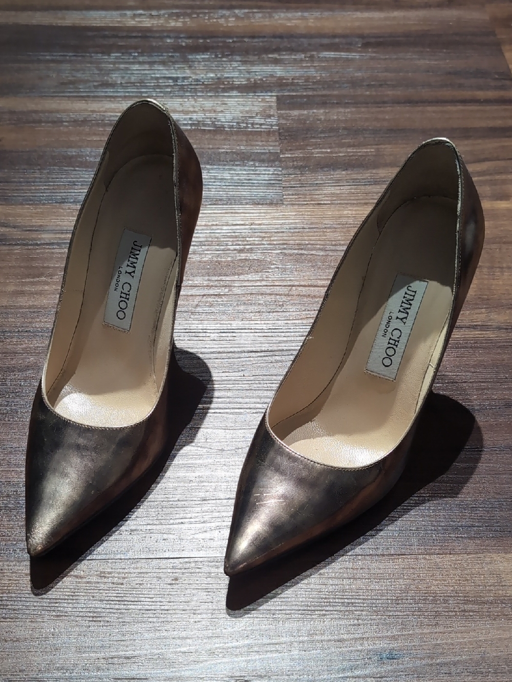 Jimmy Choo Metallic Bronze Pointed Toe Pumps 36.5